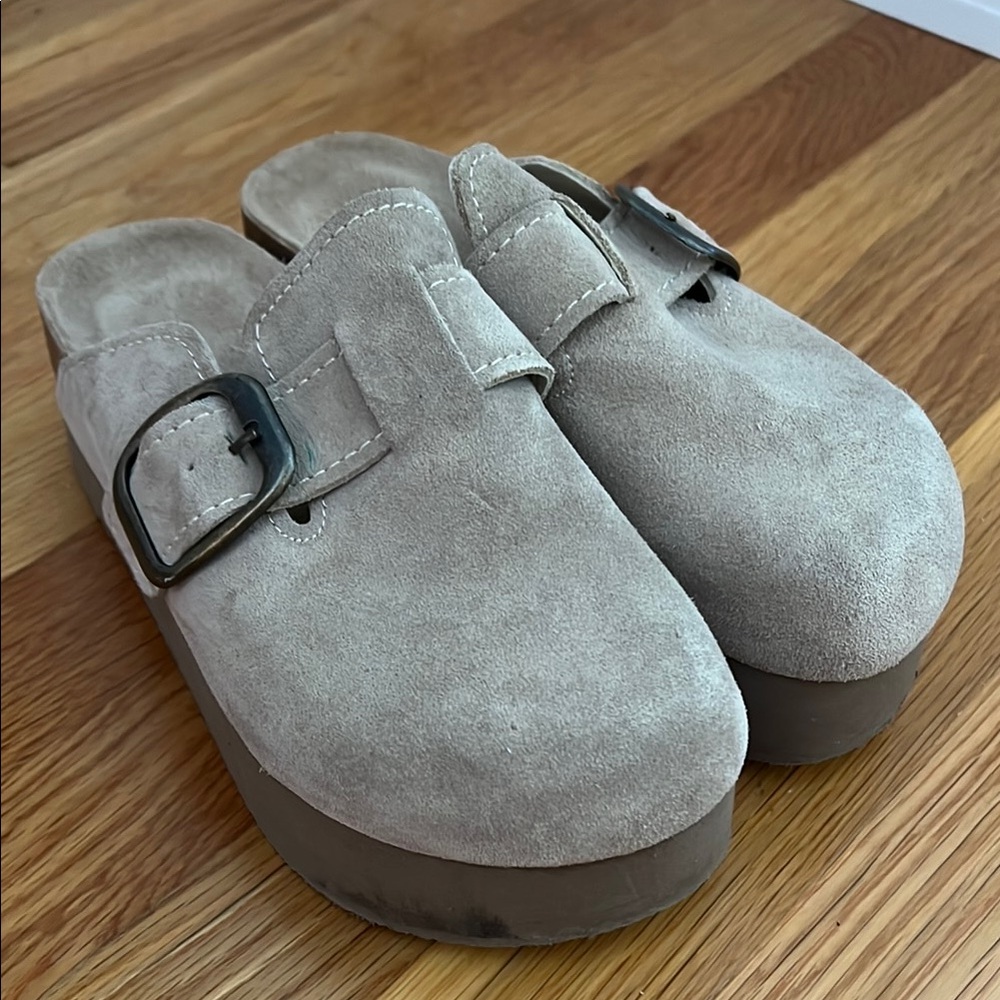 Women's Suede Mules with Buckle